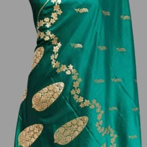 Emerald Green Mashru Satan Saree Fancy Zari Border Buti