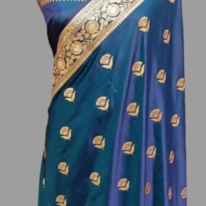 Royal Blue Mashru Satan Zari Border Buti Medium Saree