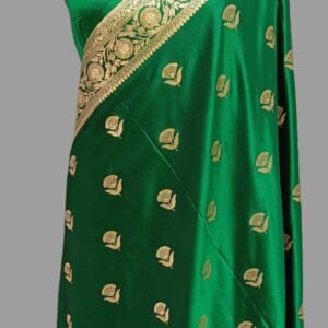 Green Mashru Satan Saree Zari Birder Buti Medium