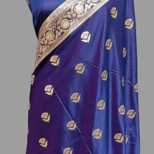 German Blue Mashru Satan Zari Border Buti Medium Saree