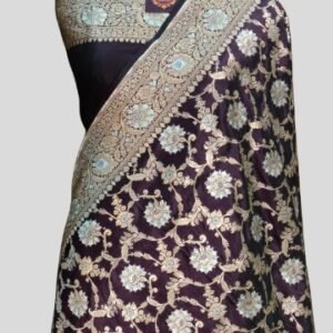 Black Zari Border Pallu Jaal Silver Meena Pure Silk Upada