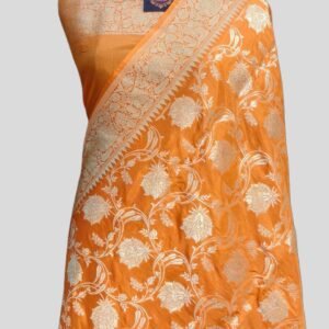 Orange Colour Pure Banarasi Upada Zari Border Pallu Floral