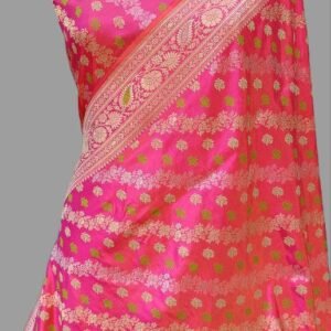 Dark Pink Pure Silk Saree Zari Border Buti Cross Design