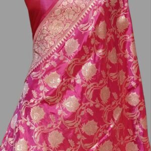 Dark Pink Pure Silk Saree Zari Floral Design Katan