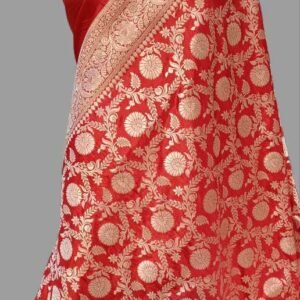 Red Pure Silk Saree with Zari Border Jaaldar Design