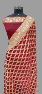 red georgette banarasi saree with zari border pallu