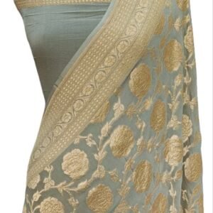 Grey Khaddi Georgette Border Pallu Floral Designer Saree