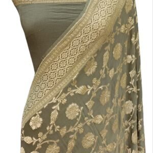 Kahi Grey Nimzari Khaddi Georgette Saree Zari Pallu