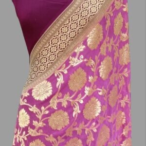 Pink Floral Georgette Neem Zari Border Pallu Saree