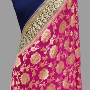 Pink Navy Contrast Georgette Neem Zari Floral Saree