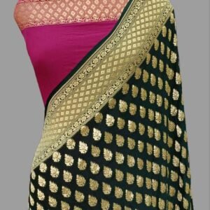 Black Pink Contrast georgette Neem Zari Butidaar Saree