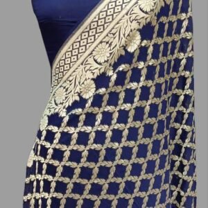 Latest Navy Blue Neem Jari Saree in Khaddi Georgette