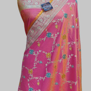 Strawberry Semi Satan Silk Zari Border Pallu Meenadar Saree