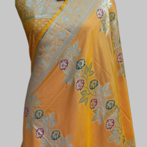 Gold Designer Semi Satan Zari Border Pallu Meena Saree