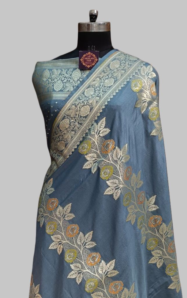 Grey Designer Semi Silk Zari Border Pallu Meenadar Saree Grey Designer Semi Silk Zari Border Pallu Meenadar Saree