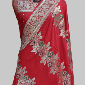 Orange Designer Semi Silk Zari Border Pallu Meenadar Saree