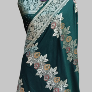 Bottle Green Designer Semi Silk Zari Border Pallu Meena Saree