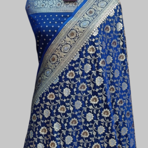 German Blue Chunri Designer Semi Silk Saree Meenadar