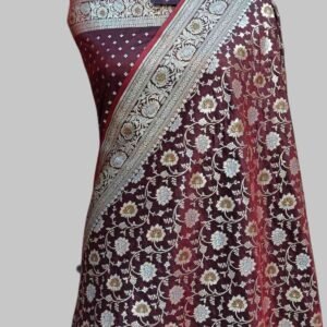 Maroon Chunri Designer Pallu Semi Silk Zari Meena Saree