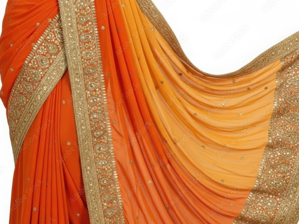 a georgette banarasi saree on display