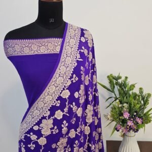 Purple Pure Georgette Banarasi Zari Border Pallu Jaal Design
