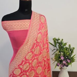 Hazy Pink Pure Georgette Banarasi Zari Border Pallu Jaal Design