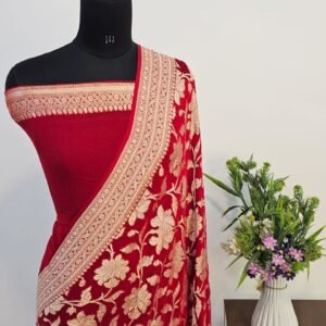 Maroon Pure Georgette Banarasi Zari Border Pallu Jaal Design