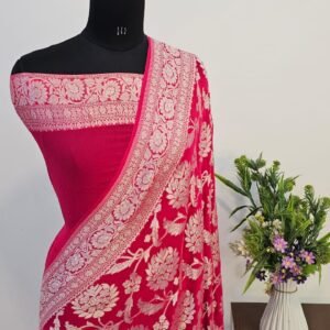 Rani Pure Georgette Banarasi Zari Border Pallu Jaal Design