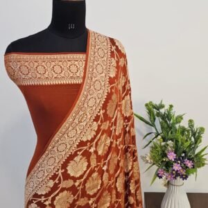 Rust colour Pure Georgette Banarasi Zari Border Pallu Jaal Design