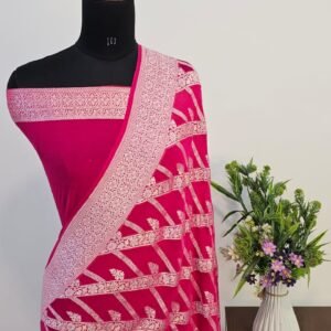 Rani colour Pure Georgette Banarasi Zari Border Pallu Jaal Design