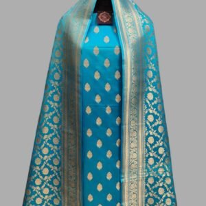 Peacock Blue Mashru Satan Suit Buti Top Jaal Dupatta