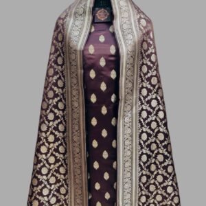 Latest brown mashru satan suit design with jaal dupatta