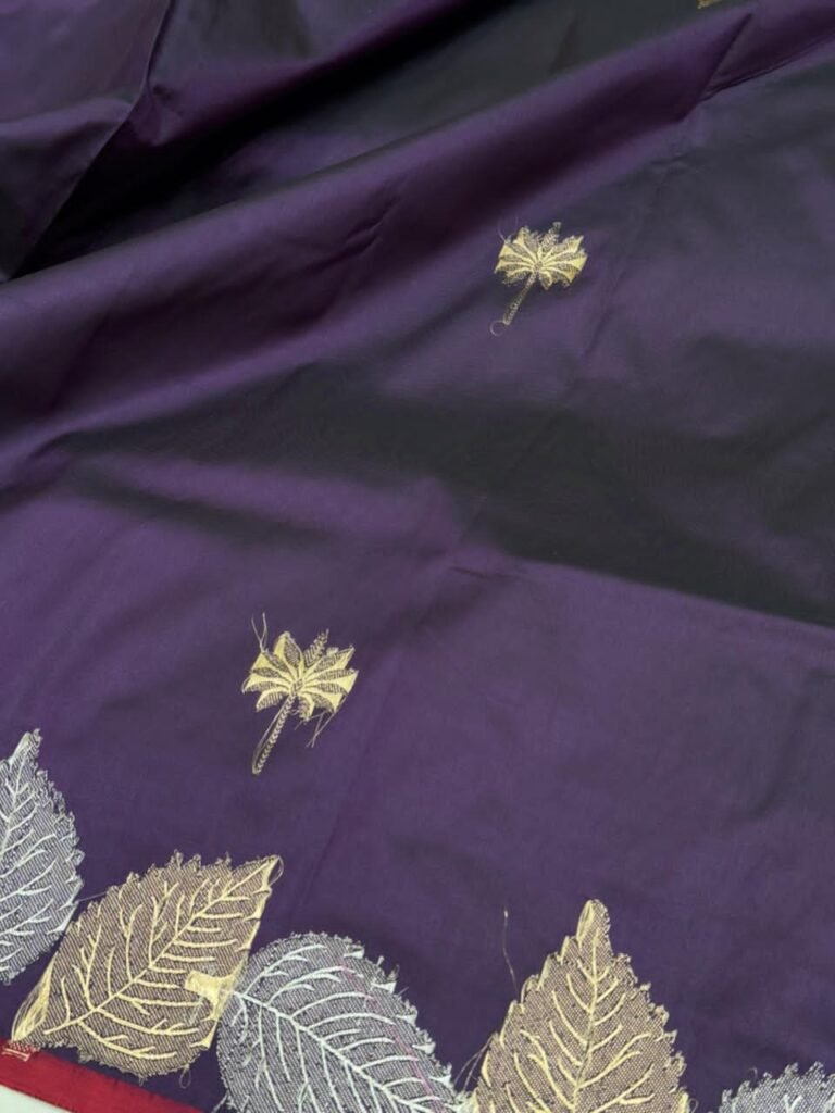 reverse side of purple colour banarasi saree, a portion