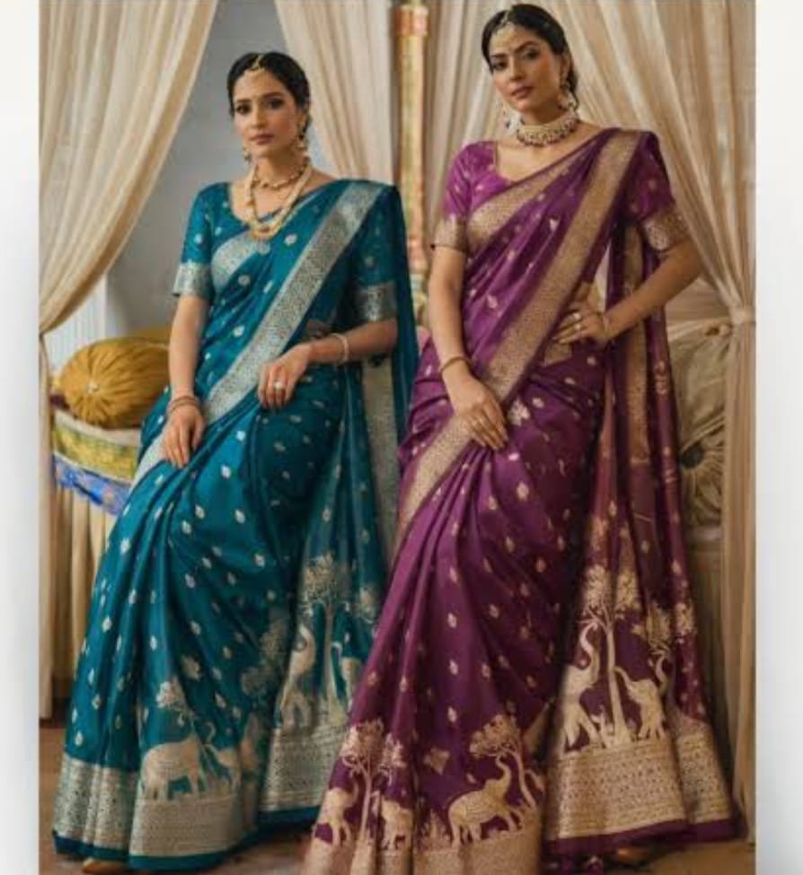 two women different saree colour and design
