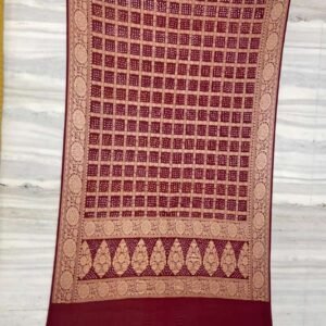 maroon bandhni zari check georgette saree