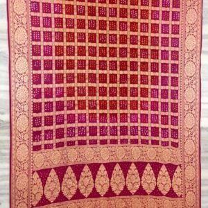 Red Bandhni Zari Check Georgette Saree Panetar