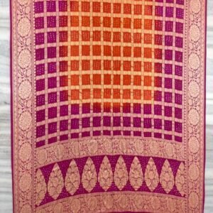 maroon Bandhni Fancy dye Georgette Saree Panetar Zari Check