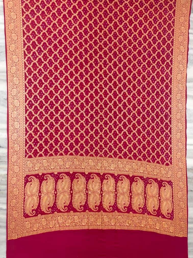 maroon blue bandhni zari check saree zari pallu maroon blue bandhni zari check saree zari pallu