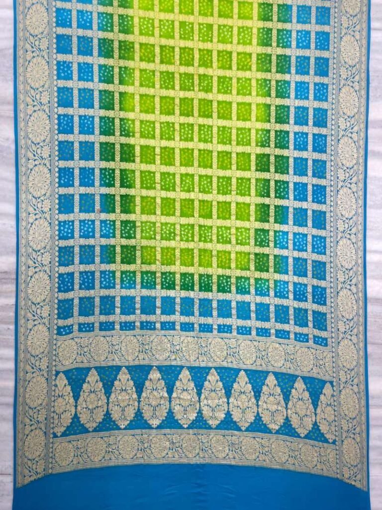 Blue Bandhni Fancy dye Georgette Saree Panetar Zari Check Blue Bandhni Fancy dye Georgette Saree Panetar Zari Check