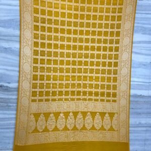 mustard bandhni georgette saree with zari motif