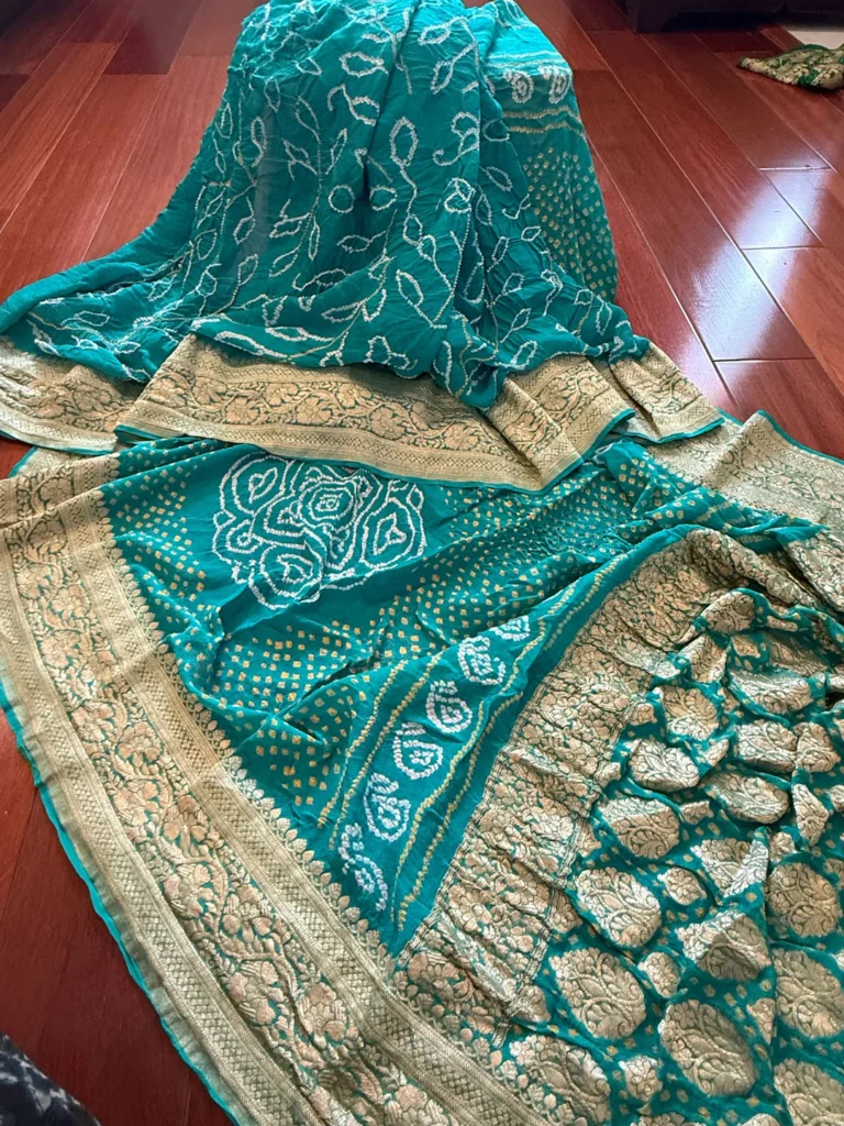 pure green georgette banarasi saree with zari border pallu