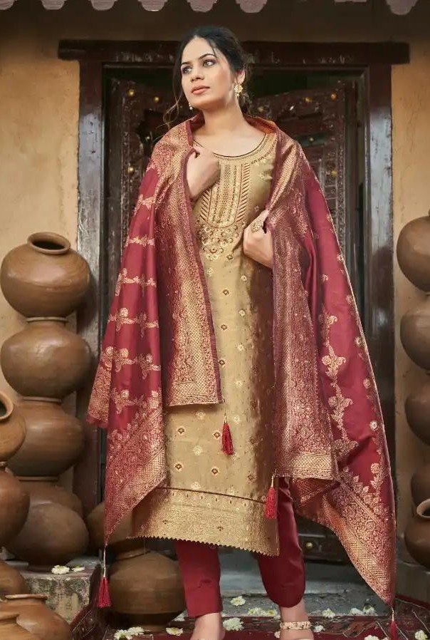 latest bridal banarasi salwar suit designs for wedding season with zari work
