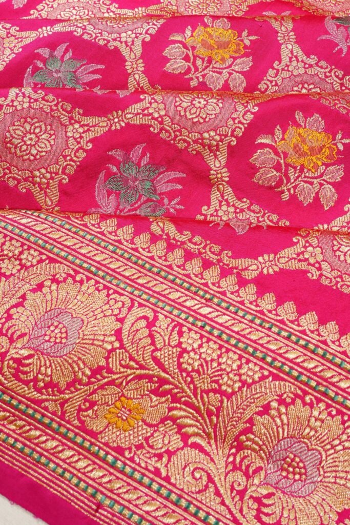 pink banarasi saree with zari design - saree care guide pink banarasi saree with zari design - saree care guide