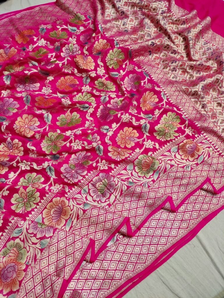 georgette light weight sarees 10 rani colour georgette Best Lightweight Sarees for Summer Weddings ,light weight sarees with zari work